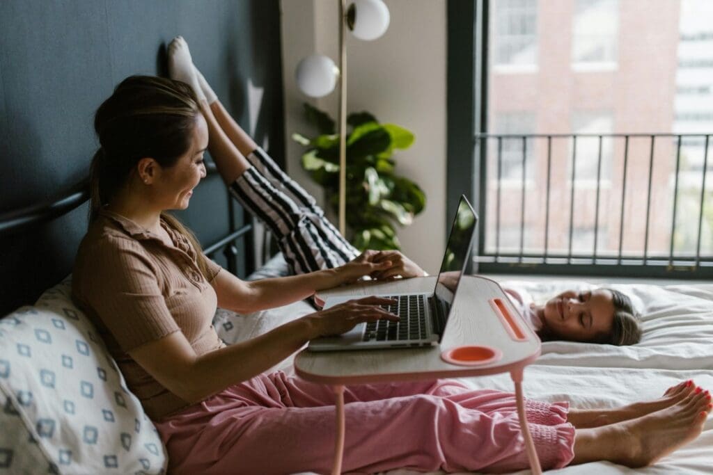 Working mom and her person, her daughter, at her side.